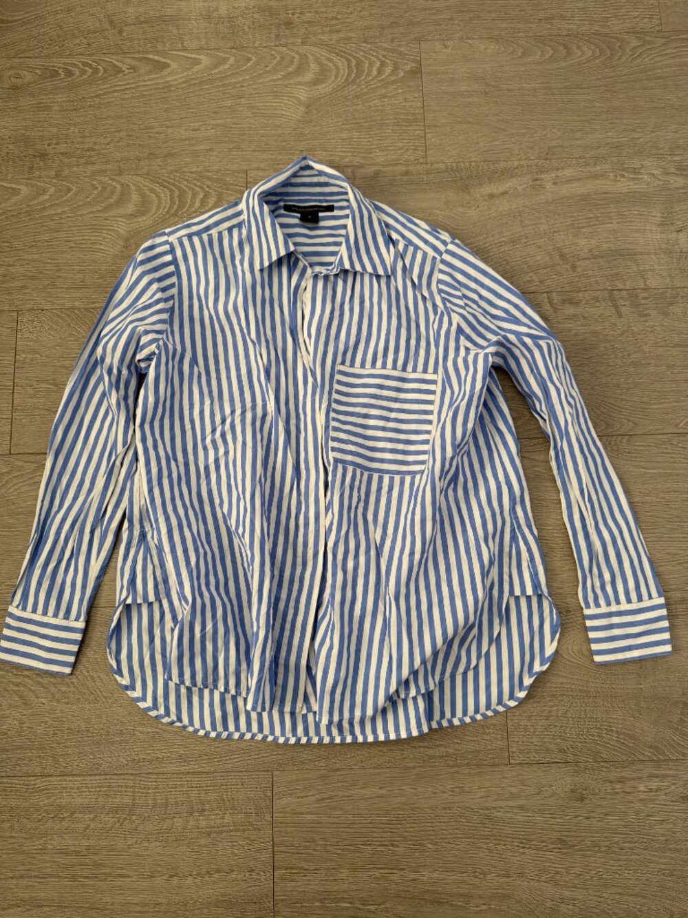 French Connection Blue White Striped Button Down Shirt Womens XS